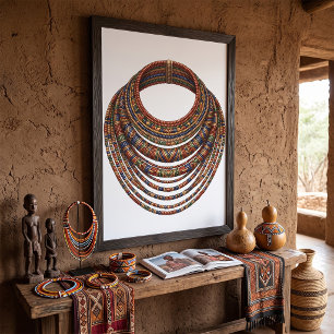 African Beaded Collar Necklace Tribal Poster
