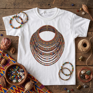 African Beaded Collar Necklace Tribal T-Shirt