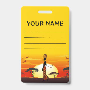 African Beautiful Woman Silhouette on African Suns Badge