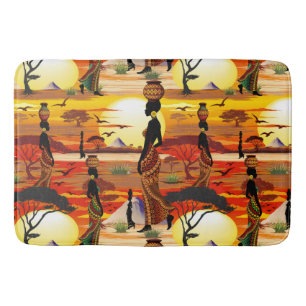 African Beautiful Woman Silhouette on African Suns Bath Mat