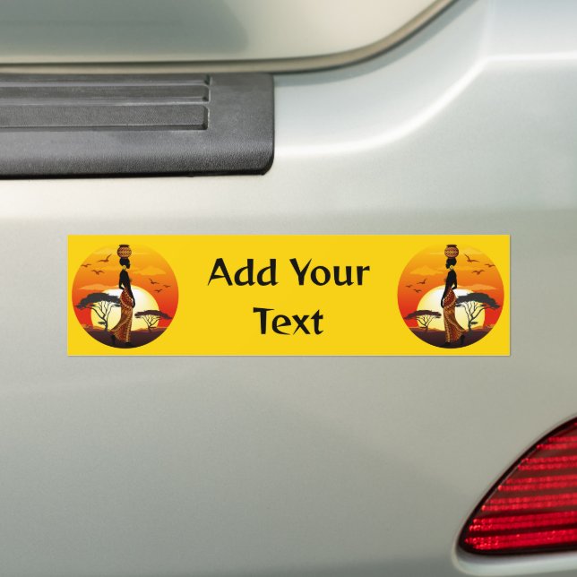 African Beautiful Woman Silhouette on African Suns Bumper Sticker (On Car)