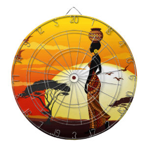 African Beautiful Woman Silhouette on African Suns Dartboard