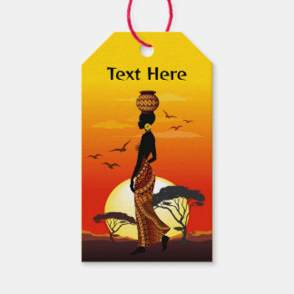 African Beautiful Woman Silhouette on African Suns Gift Tags