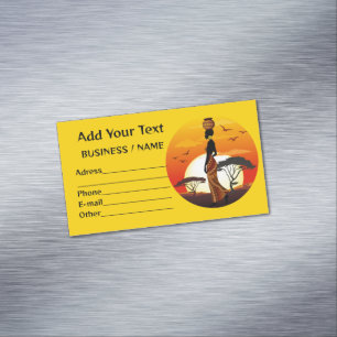 African Beautiful Woman Silhouette on African Suns Magnetic Business Card