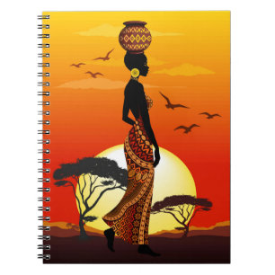 African Beautiful Woman Silhouette on African Suns Notebook