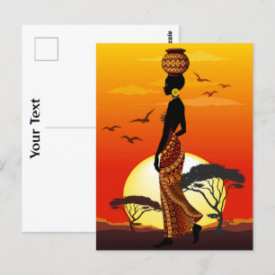 African Beautiful Woman Silhouette on African Suns Postcard