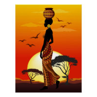 African Beautiful Woman Silhouette on African Suns
