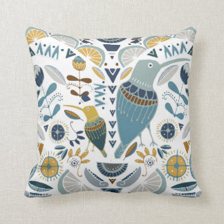African Bird / African Design / Shweshwe / teal Throw Pillow