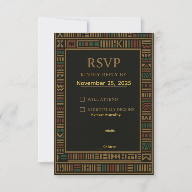 African Birthday Gold Kente RSVP Card (Front)