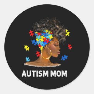 African Black Autism Mom Afro Mother Autism Awaren Classic Round Sticker