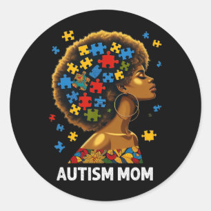 African Black Autism Mom Afro Mother Autism Awaren Classic Round Sticker