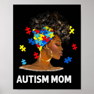 African Black Autism Mom Afro Mother Autism Awaren Poster