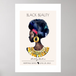 AFRICAN BLACK BEAUTIFUL WOMAN TRIBAL GOLD NECKLACE POSTER