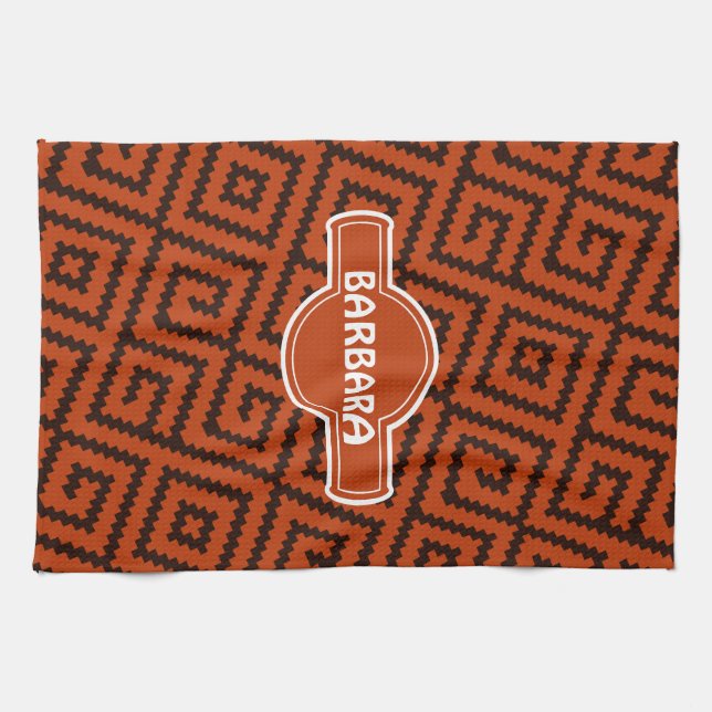 African Black Orange Minimal Pattern Kitchen Towel (Horizontal)