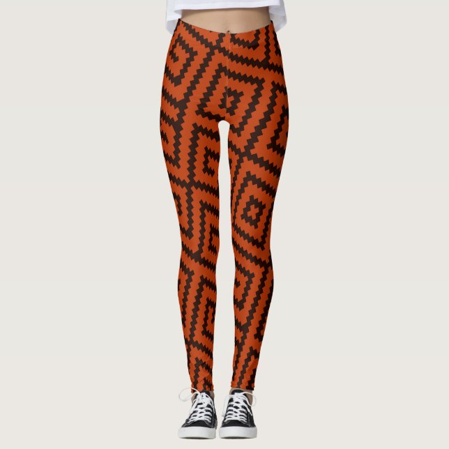 African Black Orange Minimal Pattern Leggings (Front)