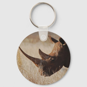 African black rhino with big horns keychain