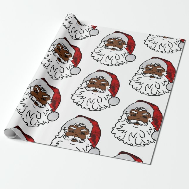 african black santa christmas wrapping paper (Unrolled)