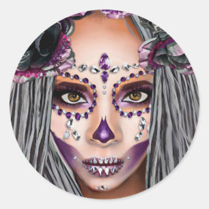 African Black Woman Voodoo Priestsess Fantasy art  Classic Round Sticker