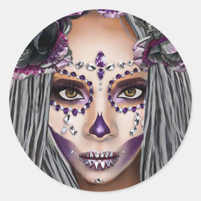 African Black Woman Voodoo Priestsess Fantasy art  Classic Round Sticker (Front)