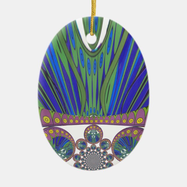 African Blue Purple Decorative Art Design Print Ceramic Ornament (Front)