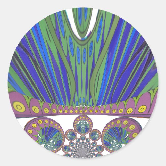 African Blue Purple Decorative Art Design Print Classic Round Sticker (Front)