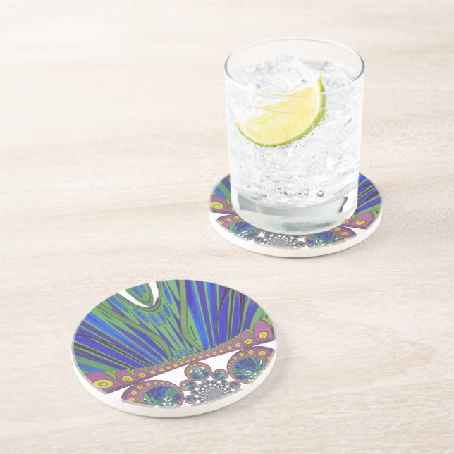 African Blue Purple Decorative Art Design Print Coaster (Side)