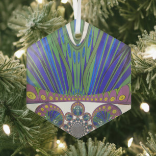 African Blue Purple Decorative Art Design Print Glass Ornament