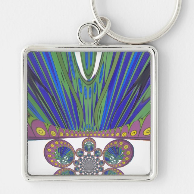 African Blue Purple Decorative Art Design Print Keychain (Front)