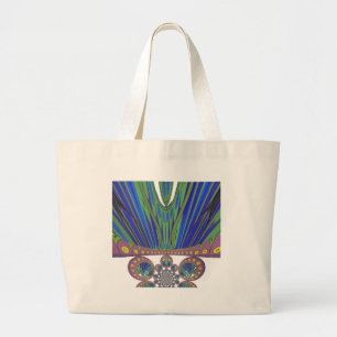 African Blue Purple Decorative Art Design Print Large Tote Bag
