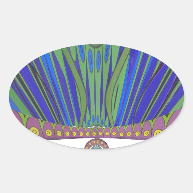 African Blue Purple Decorative Art Design Print Oval Sticker (Front)