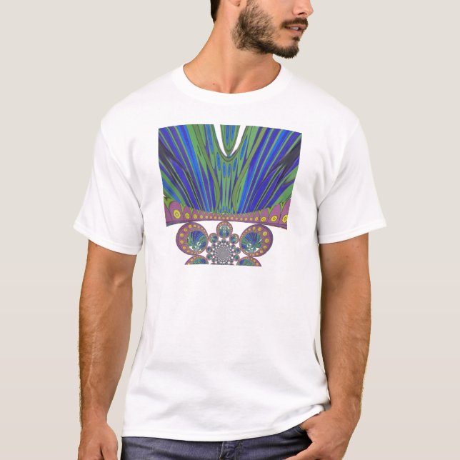 African Blue Purple Decorative Art Design Print T-Shirt (Front)
