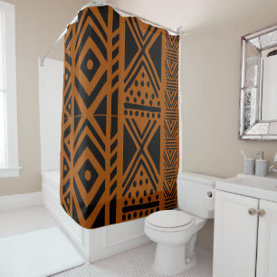 African Bogolan Mud Cloth Shower Curtain Design