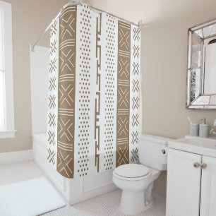 African Bogolan Mud Cloth Shower Curtain Design