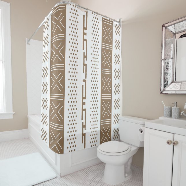 African Bogolan Mud Cloth Shower Curtain Design (In Situ)