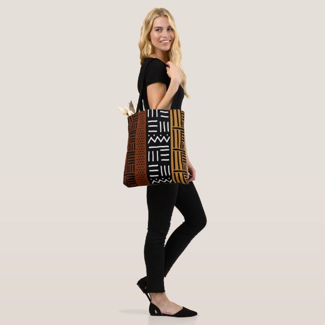 African Bogolan Style Tote Bag (On Model)
