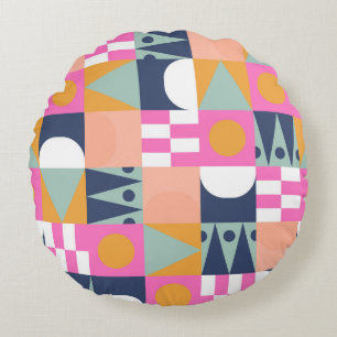 African bright color block seamless pattern. Geome Round Pillow
