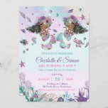 African Brown Mermaids Twins Sisters Birthday  Invitation<br><div class="desc">Whimsical mermaids twins / sisters birthday party invitation, featuring two beautiful mermaids, adorable under the sea creatures and colourful corals against rainbow deep ocean backdrop. Personalize it with your party details easily and quickly, simply press the customize it button to further re-arrange and format the style and placement of the...</div>