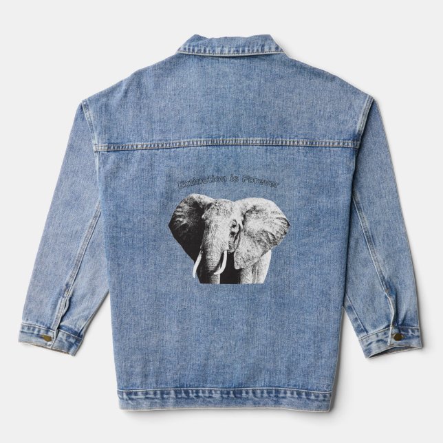 African Bush Elephant Drawing Denim Jacket (Back)