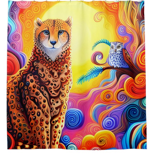 African Cheetah and Owl with Sun in Coloured Swirl (Front)
