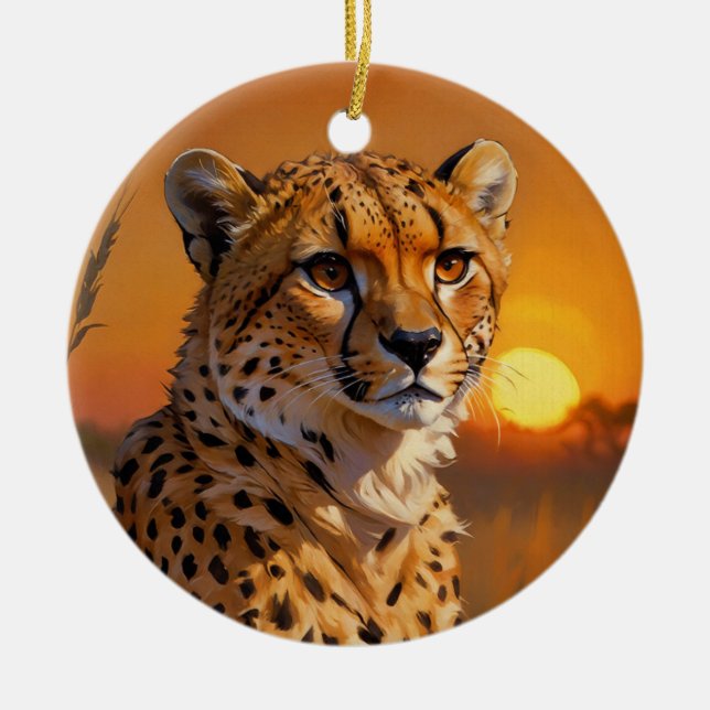 African Cheetah at sunset  Ceramic Ornament (Front)
