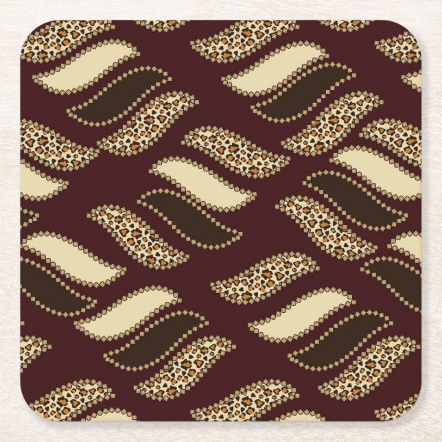 African cheetah skin pattern 2 square paper coaster (Front)