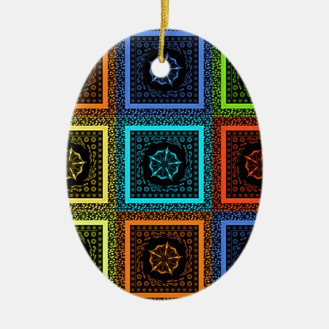 African Chequered Pattern Art Print Ceramic Ornament (Front)