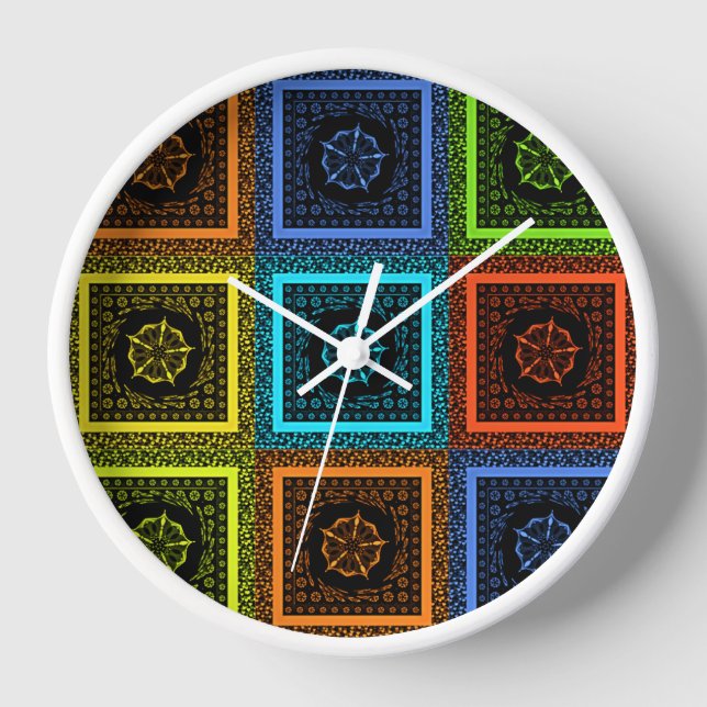 African Chequered Pattern Art Print Clock (Front)