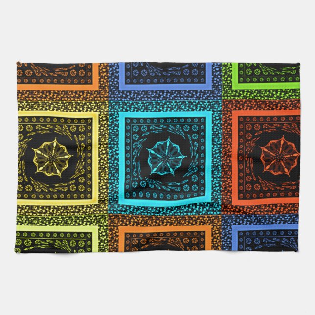 African Chequered Pattern Art Print Kitchen Towel (Horizontal)