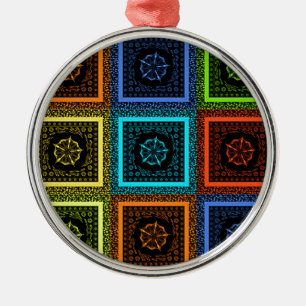 African Chequered Pattern Art Print Metal Ornament