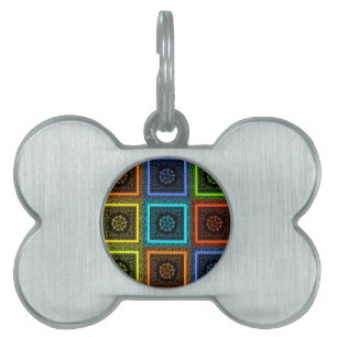 African Chequered Pattern Art Print Pet Name Tag