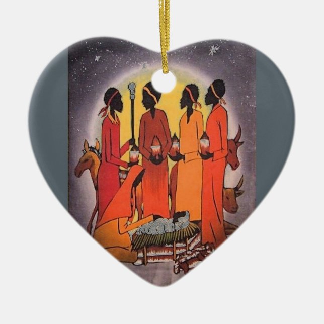 African Christmas Nativity Scene Ceramic Ornament (Front)