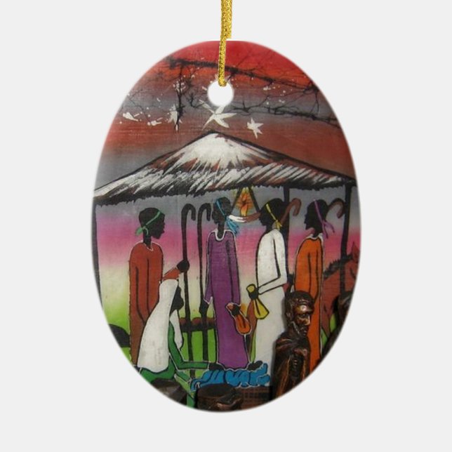 African Christmas Nativity Scene Ceramic Ornament (Front)