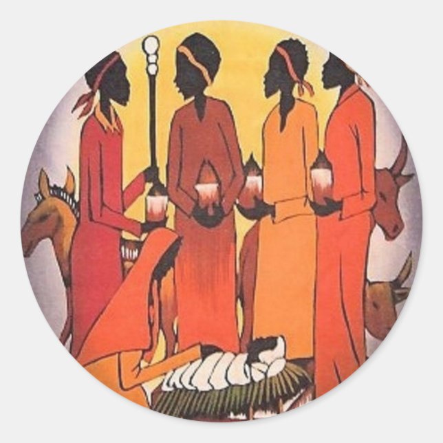 African Christmas Nativity Scene Classic Round Sticker (Front)