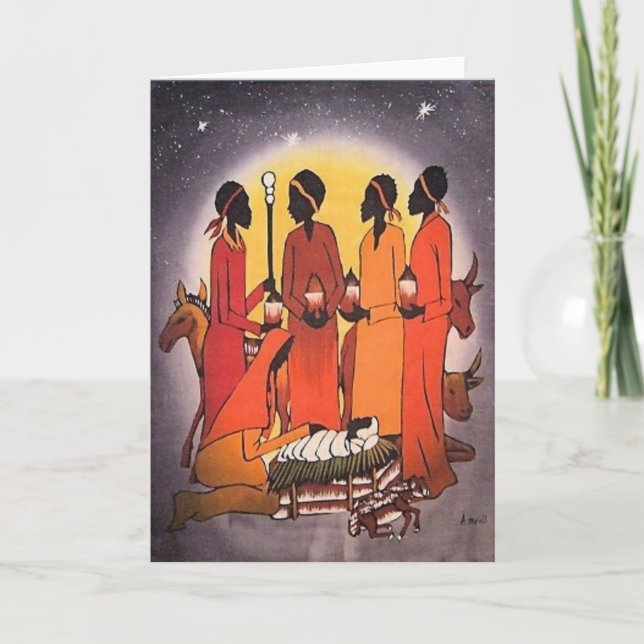 African Christmas Nativity Scene Holiday Card (Front)